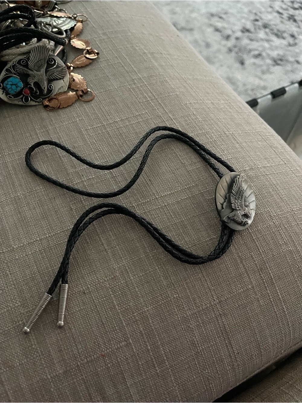 Black Western Bolo Tie with Eagle Slide - Picture 9 of 10